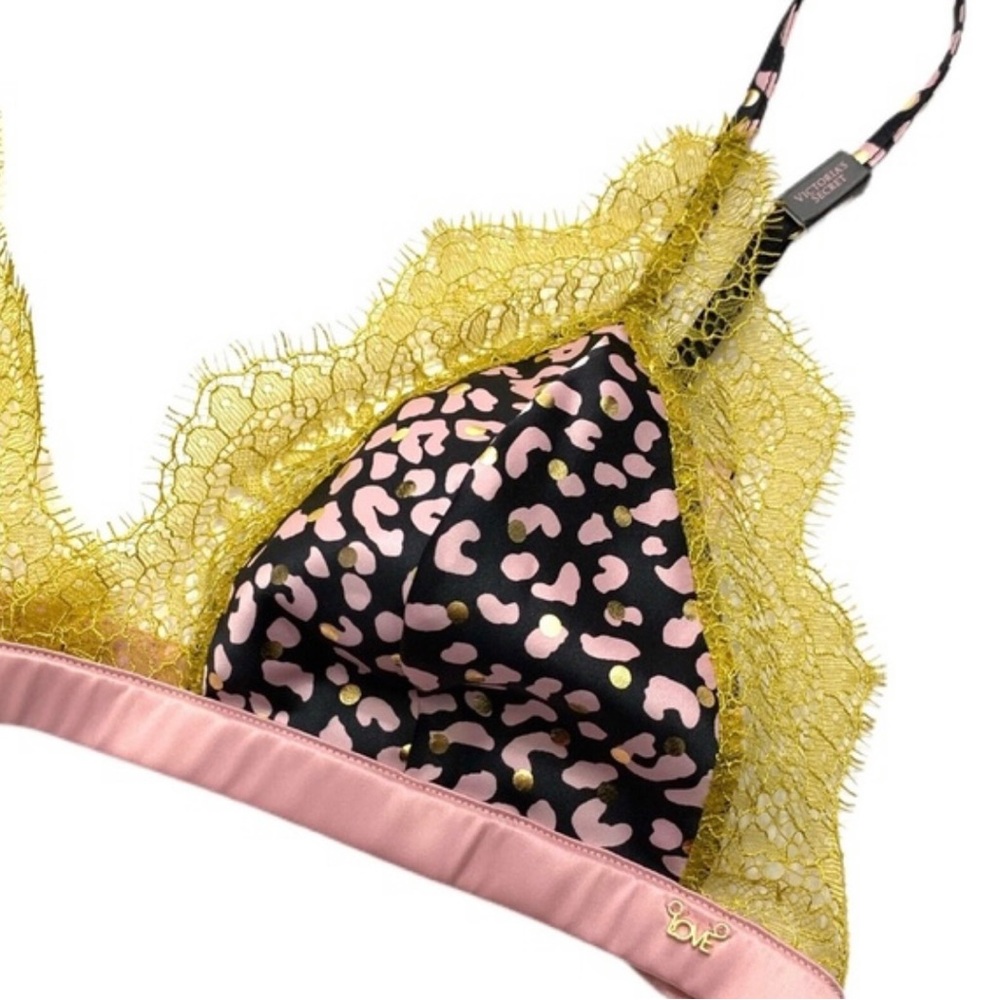 Victorias Secret Sexy Satin Chantilly Lace Trim Triangle Bralette Bra Multicol